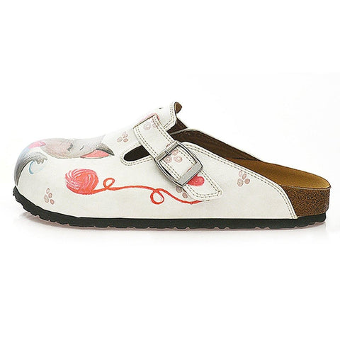 Pink Colored Paw, Grey Cute Cat Patterned Clogs - WCAL330
