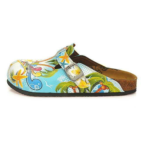 Blue and White Roun Patterned, Tropical Leaf and Flowers Patterned Clogs - WCAL337