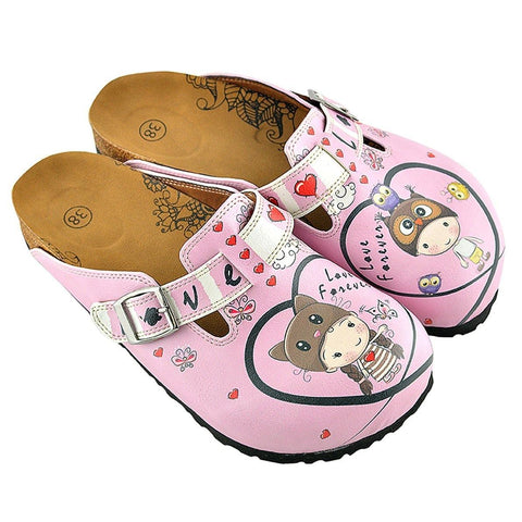 Pink and Red Heart Patterned Cute Child and Forever Written Patterned Clogs - WCAL339