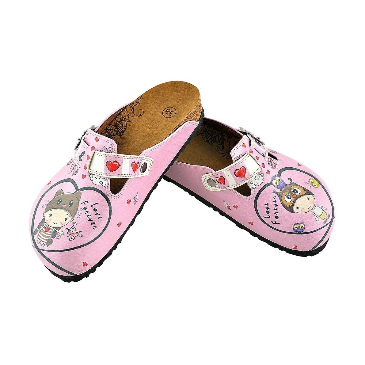 Pink and Red Heart Patterned Cute Child and Forever Written Patterned Clogs - WCAL339