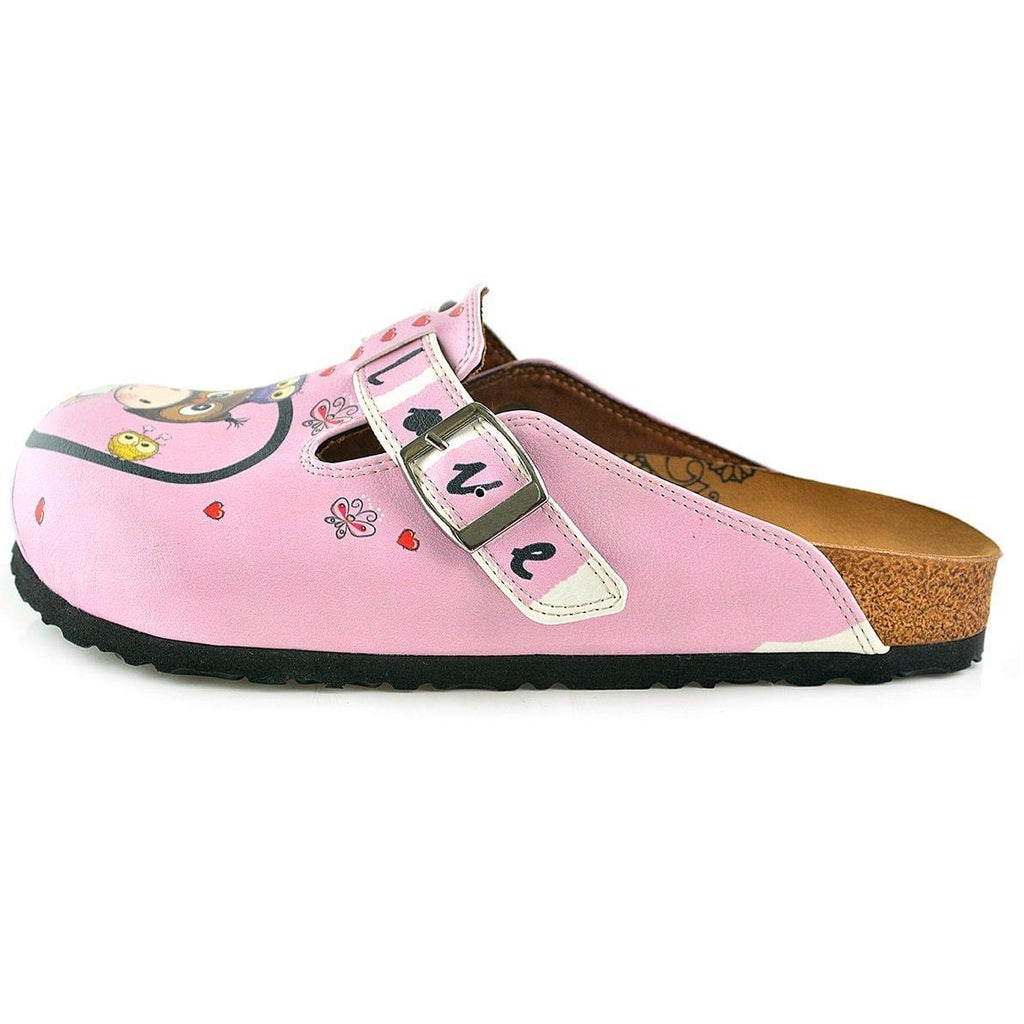 Pink and Red Heart Patterned Cute Child and Forever Written Patterned Clogs - WCAL339