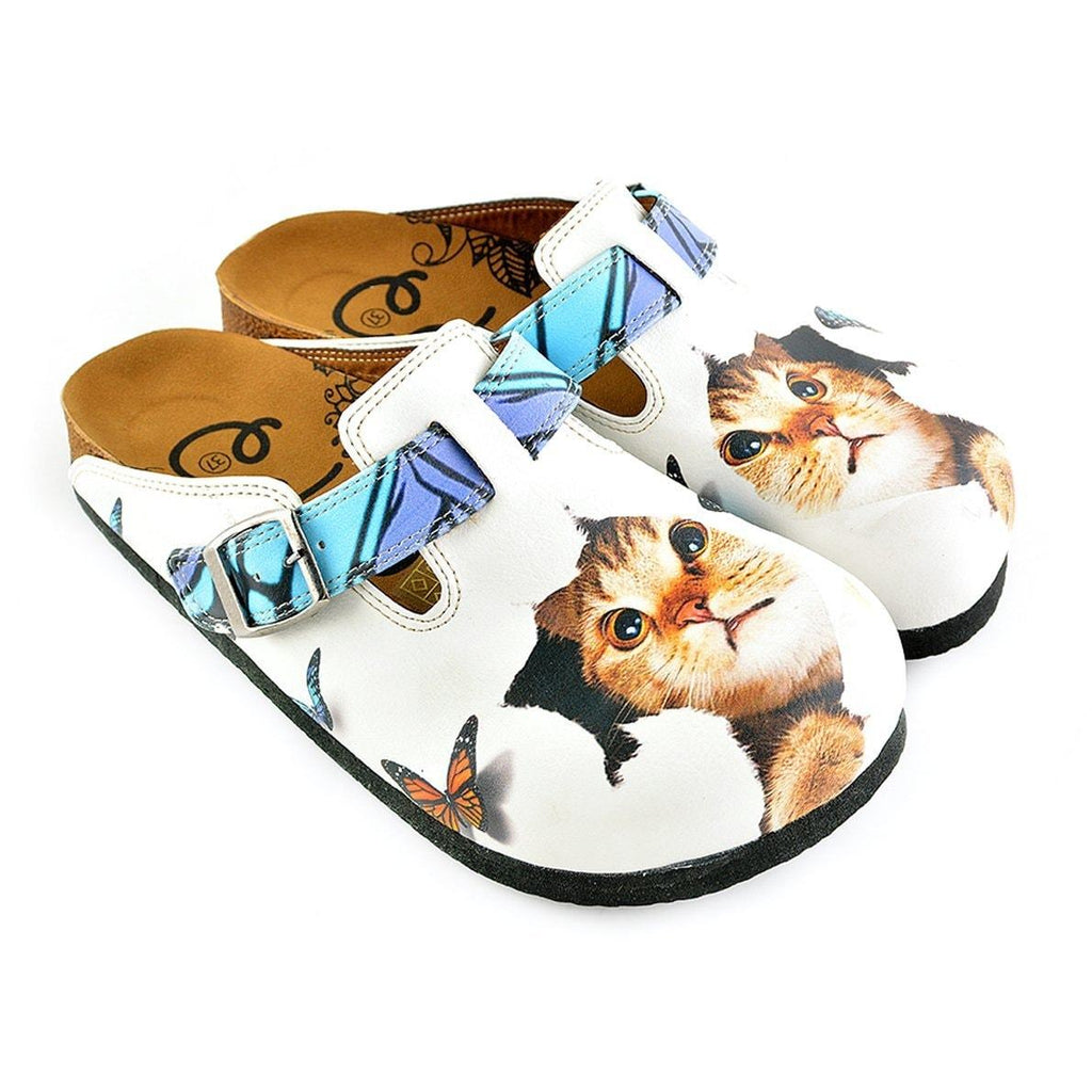 Blue and Purple Colored Patterned and Sweet Cat Patterned Clogs - WCAL341