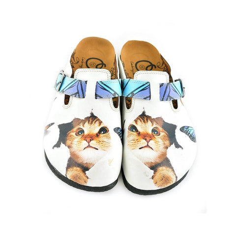 Blue and Purple Colored Patterned and Sweet Cat Patterned Clogs - WCAL341