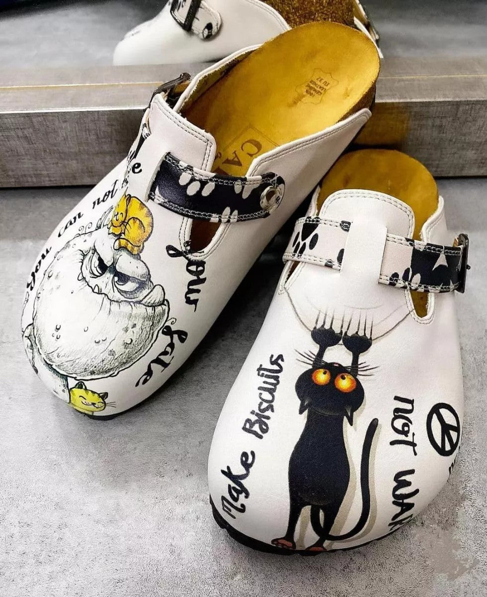 Black Paw and Cute Naughty Animals Patterned Clogs - WCAL342