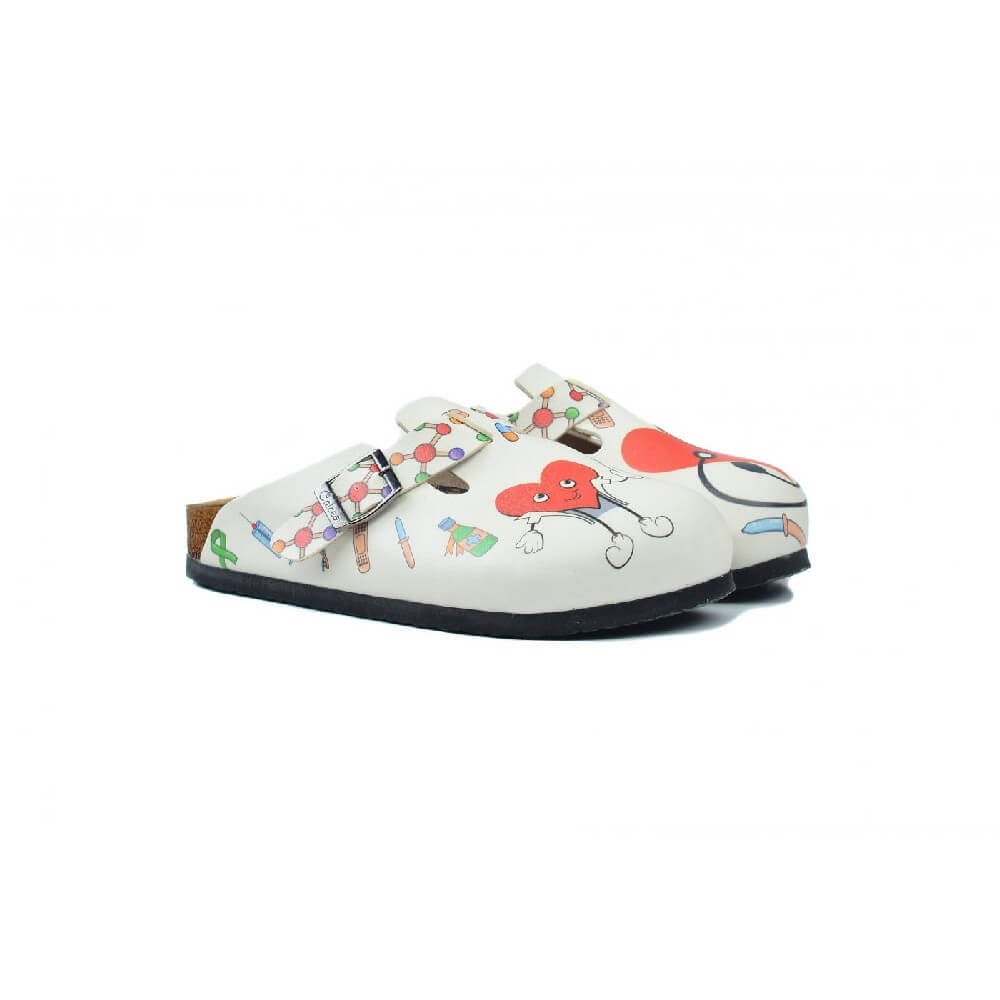 White & Red Heart Doctor Clogs - WCAL3443