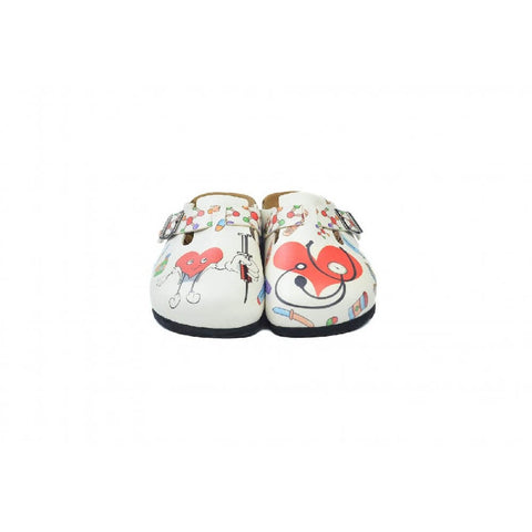 White & Red Heart Doctor Clogs - WCAL3443