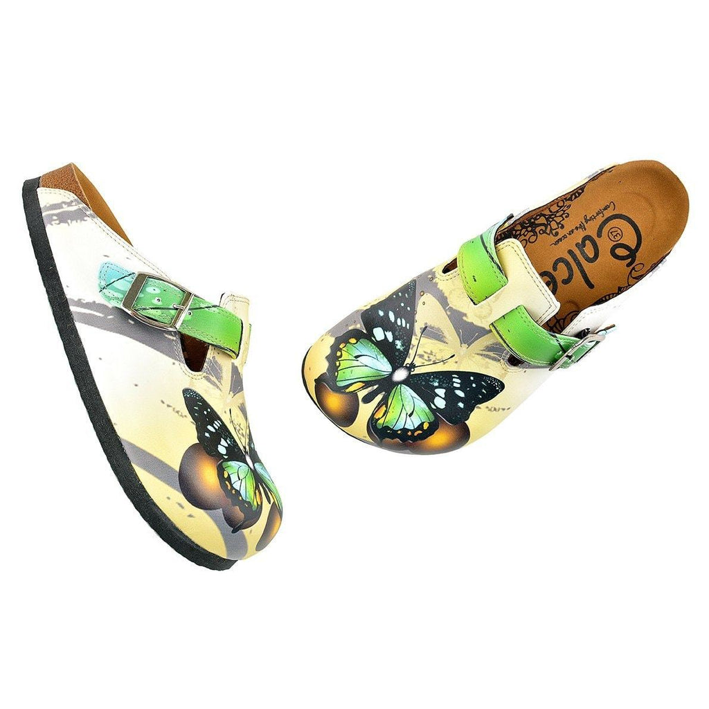 Black, Brown, Green Colored Butterfly Patterned Clogs - WCAL344