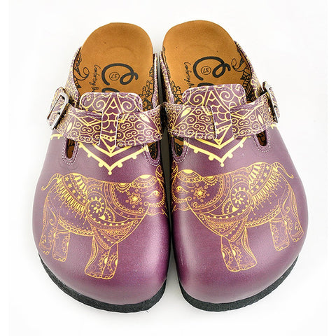Yellow Mozaic Patterned and Purple Elephant Patterned Clogs - WCAL345