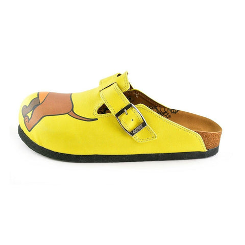 Yellow Colored and Brown Dachshund Dog Patterned Clogs - WCAL346
