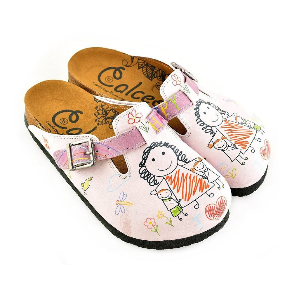 Purple and White Colored, Patterned and Mom and Kids Patterned Clogs - WCAL354