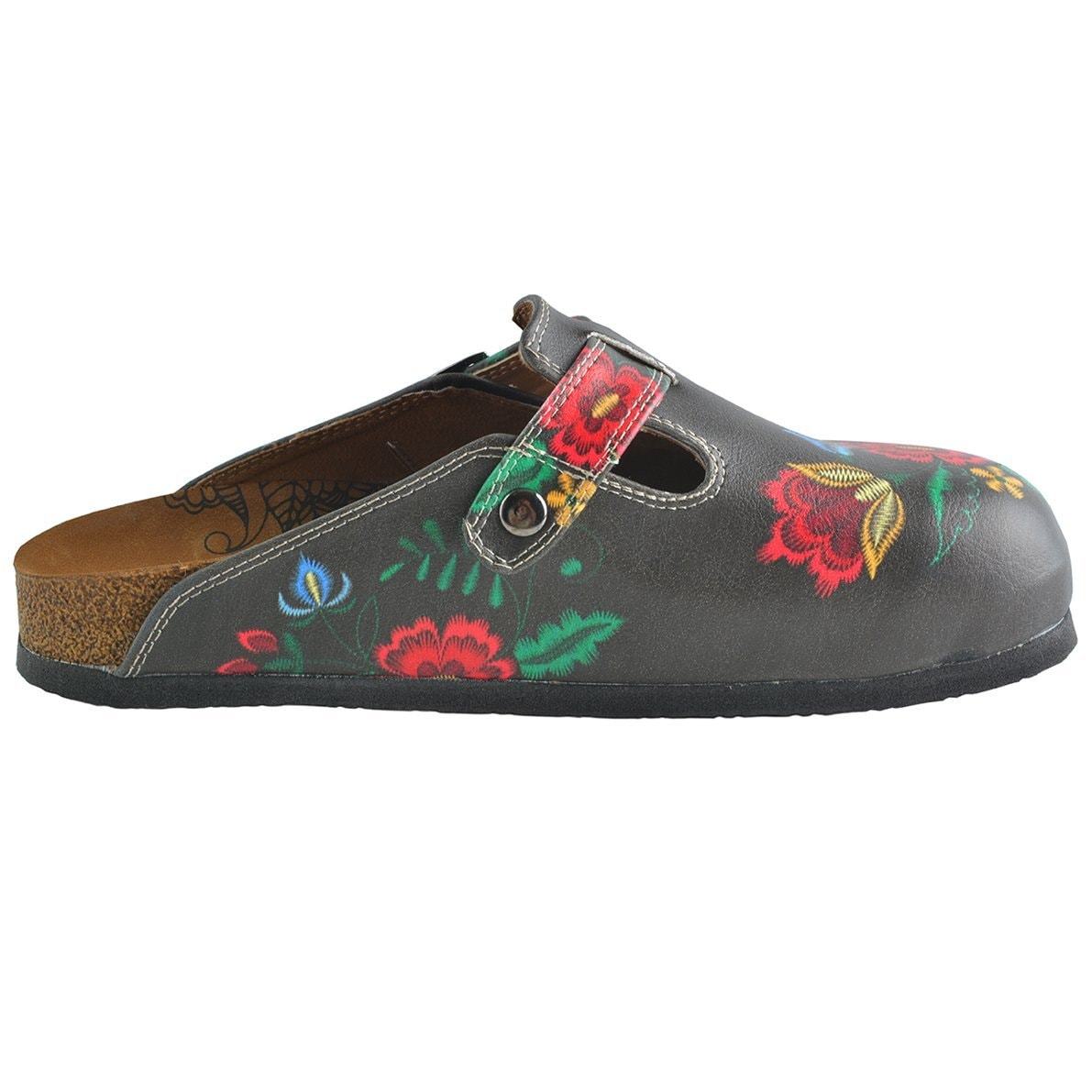 Red, Grey, Yellow Colored Flowers Patterned Clogs - WCAL355