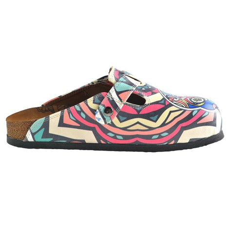Colored Moving, Mixed Striped Pattern and Pink Flowers Dry Skull Patterned Clogs - WCAL356