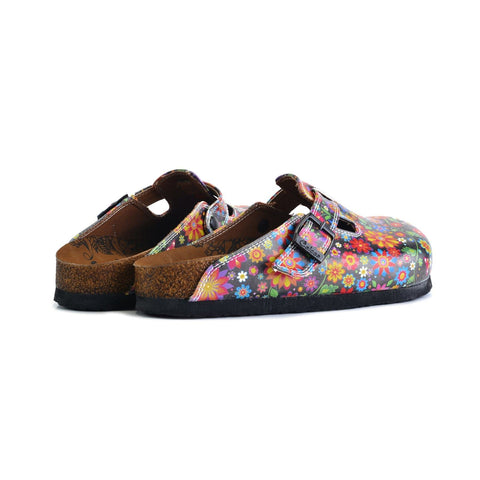 Black and Colored Flowers Patterned Clogs - WCAL357
