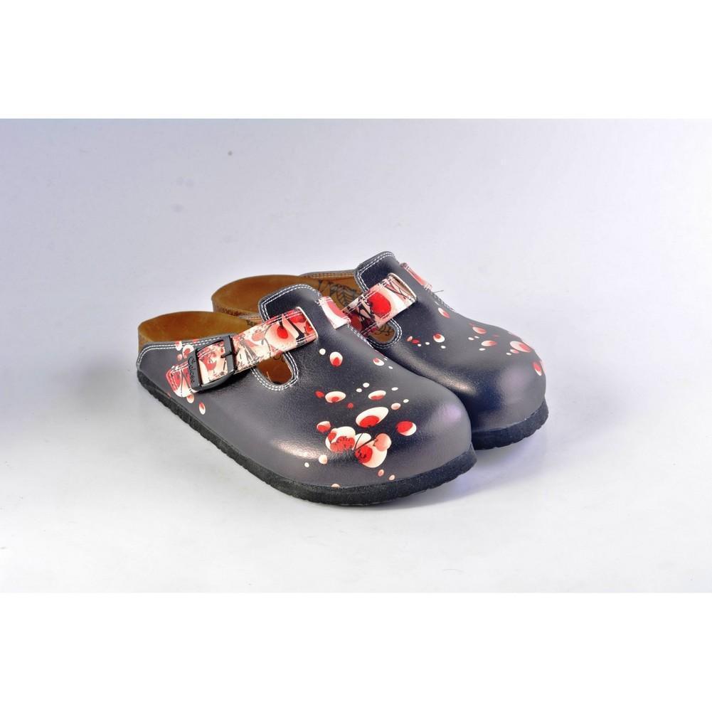 Black and White, Red Flowers Patterned Clogs - WCAL359