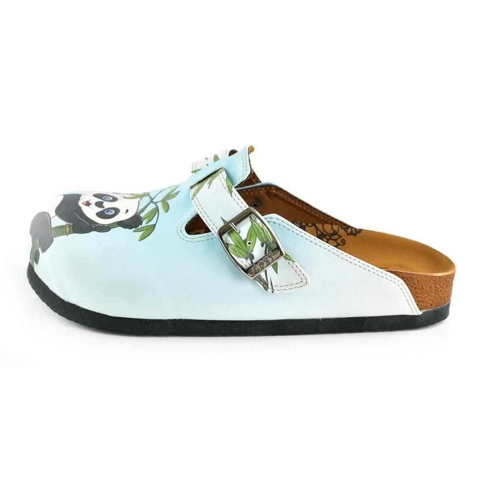 Light Blue Colored and Brown, Green Tree Leafed, Panda Patterned Clogs - WCAL362
