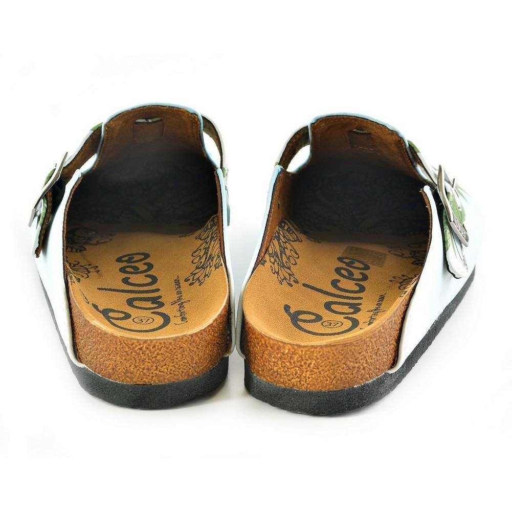 Light Blue Colored and Brown, Green Tree Leafed, Panda Patterned Clogs - WCAL362