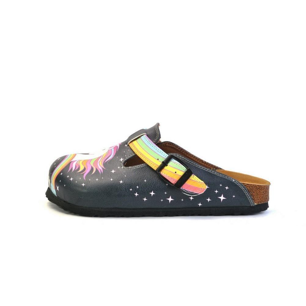 Black Colored and Rainbow, Running Unicorn Patterned Clogs - WCAL364