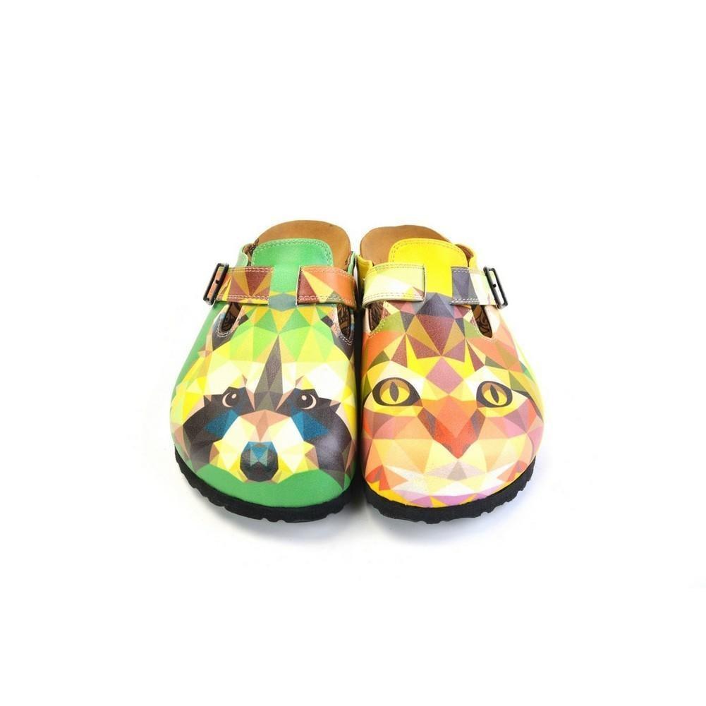 Green and Yellow Colored, Polygon Patterned Dog and Cat Patterned Clogs - WCAL366