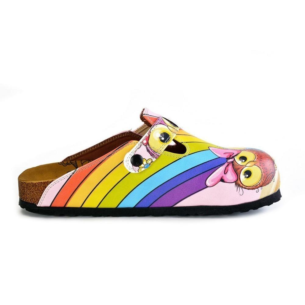 White and Pink Colored Unicorn Patterned, Colorful Cute Owl Patterned Clogs - WCAL369