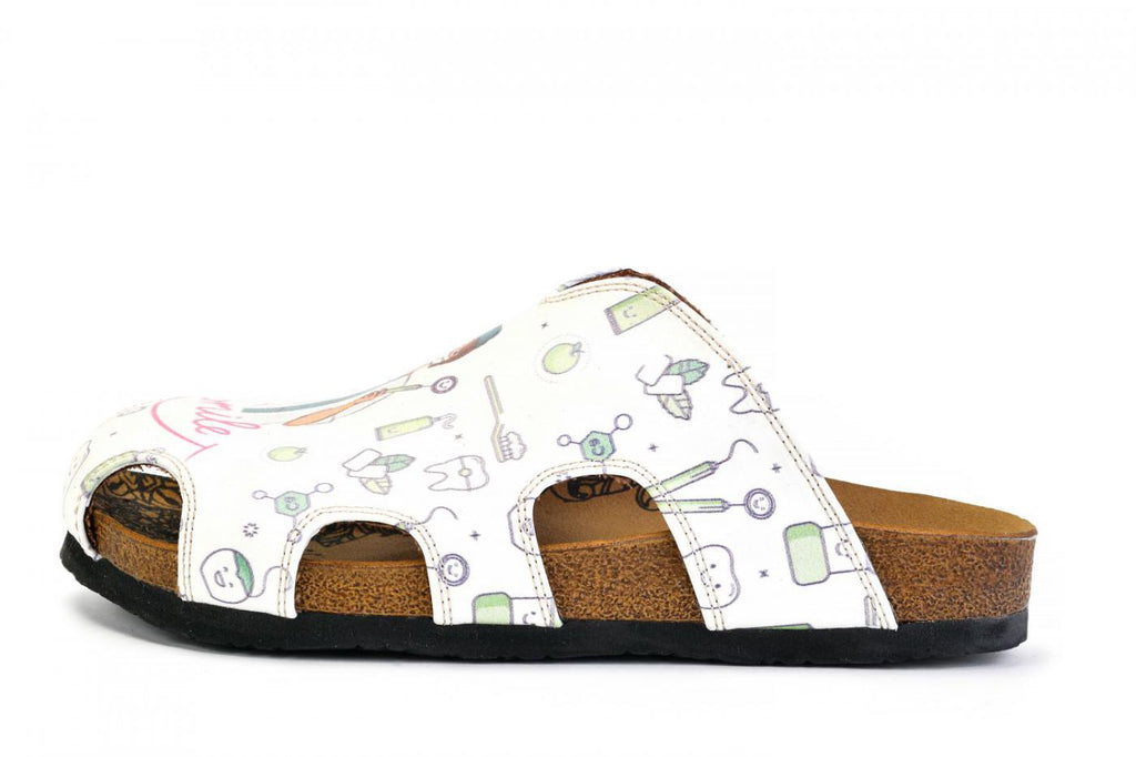 White and Pink Colored, Smile Written, Dentist Patterned Clogs - WCAL605